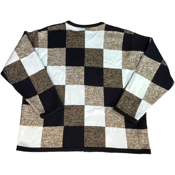 Dressbarn plus size 18/20 black gold white acrylic checkered zip cardigan EUC - Picture 10 of 15